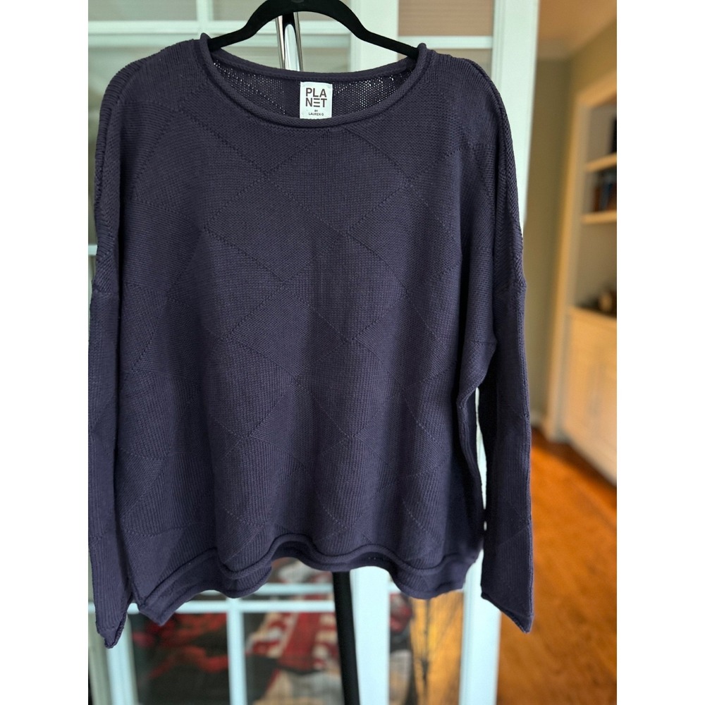 EUC Planet by Lauren G Sweater OS Purple Textured Argyle Cotton Oversized